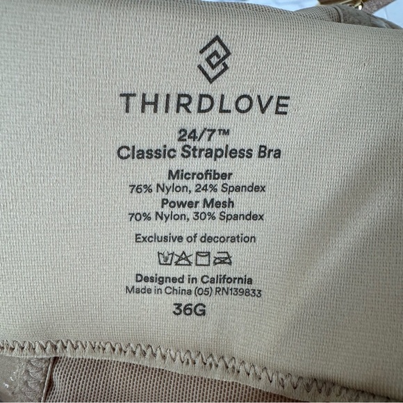 ThirdLove 24/7 Classic Strapless Bra Tan Size 36G - Picture 4 of 5
